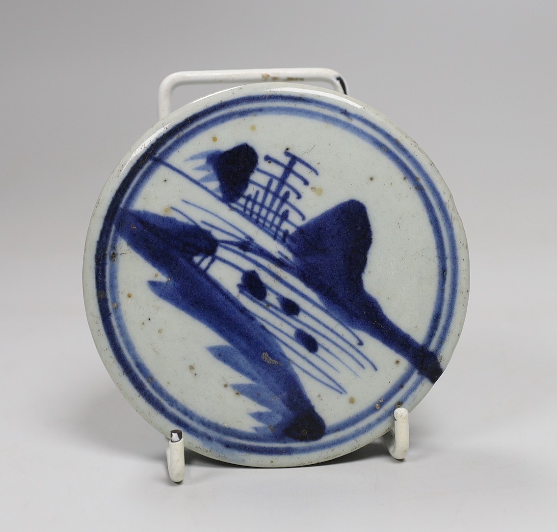 Assorted Chinese ceramics and a Chinese carved hardstone plaque, 7cms wide